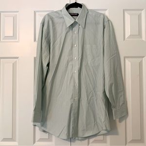 green stripped button up shirt